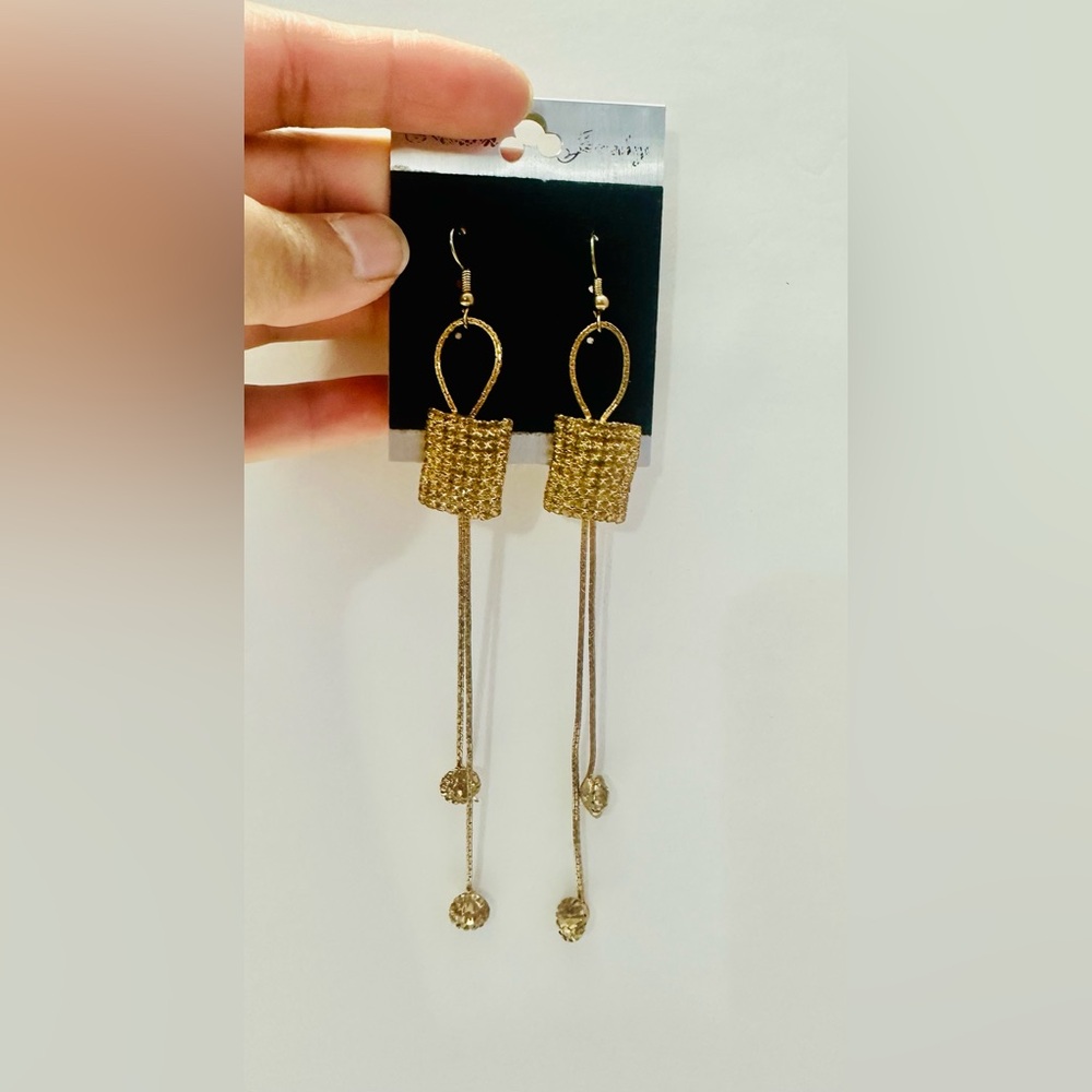 Elegant Gold Drop Earrings with Clear Stones